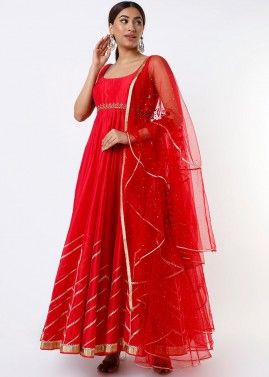 Readymade Red Gota Embroidered Anarkali Suit