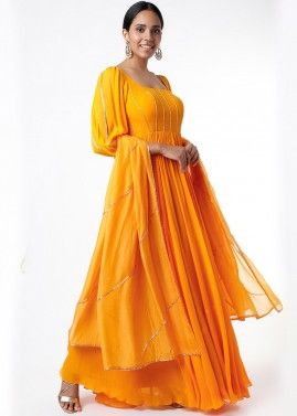 Readymade Hand Work Embroidered Yellow anarkali Suit