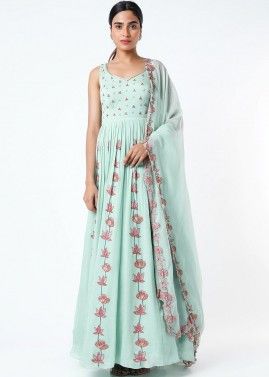 Readymade Blue Georgette Embroidered Anarkali Suit