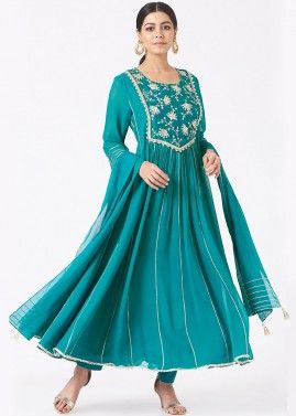 Blue Embroidered Readymade Anarkali Salwar Suit