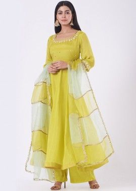 Readymade Yellow Embellished Chiffon Anarkali Suit