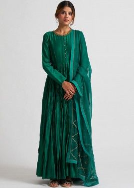 Readymade Green Embroidered Anarkali Suit
