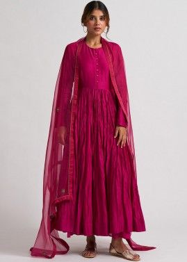 Readymade Magenta Cotton Silk Anarkali Suit