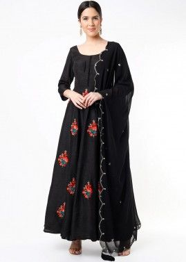 Black Thread Embroidered Readymade AnarkalI Suit