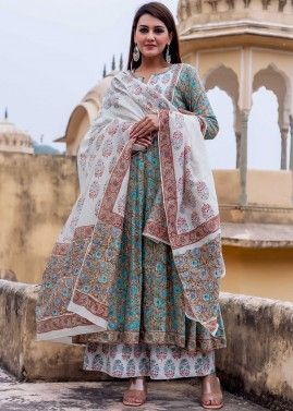 Brown Floral Printed Readymade Anarkali Suit