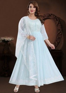Light Blue Readymade Embroidered Anarkali Suit