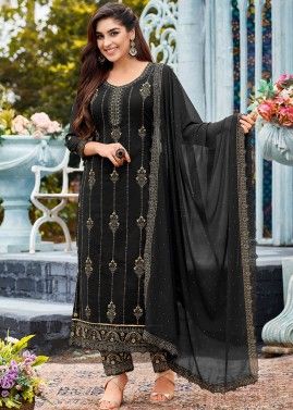 Black Embroidered Georgette Salwar Suit With Dupatta