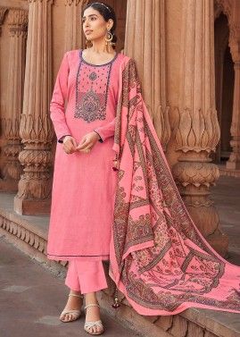Pink Stone Embellished Pant Suit In Cotton