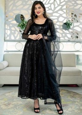 Readymade Black Embellished Anarkali Pant Suit