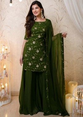 Readymade Green Embroidered Palazzo Suit