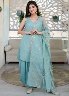Readymade Blue Embroidered Patiala Suit