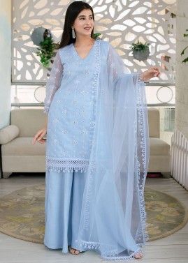 Readymade Blue Embroidered Palazzo Suit