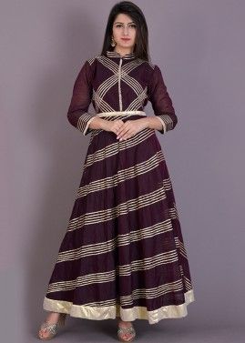 Brown Chanderi Indo Western Dress