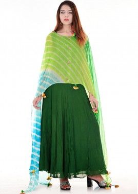 Green Cape Style Printed Dress
