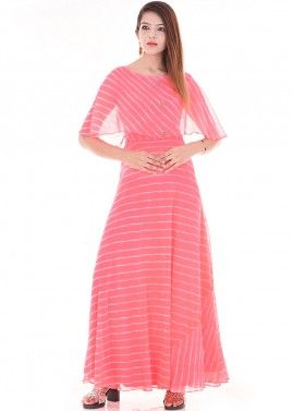Pink Leheria Print Cape Style Dress