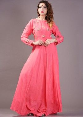Coral Pink Indo Western Cotton Dress