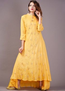 Yellow Asymmetric Indo Western Dress