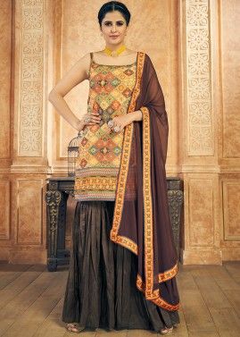 Multicolor Readymade Printed Sharara Suit In Crape