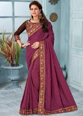 Purple Silk Saree With Heavy Embroidered Blouse