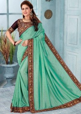 Green Silk Saree With Resham Work