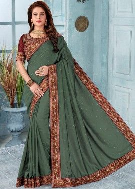 Green Stone Embellished Silk Saree & Blouse