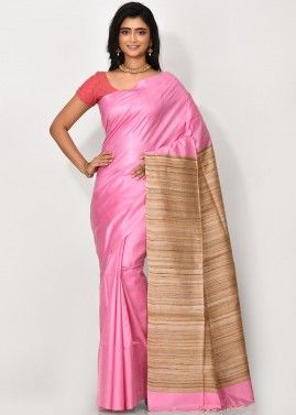 Pink Silk Saree With Printed Pallu