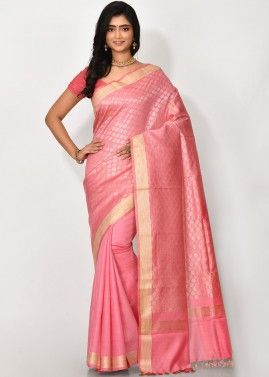Pink Handloom Saree With Woven Pallu