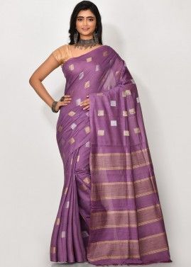 Purple Printed Handloom Saree In Viscose
