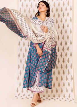 Blue Readymade Hand Block Printed Palazzo Suit