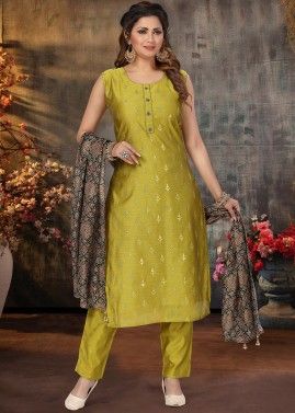 Readymade Green Embellished Straight Cut Pant Suit
