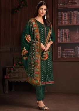 Green Embellished Pant Suit With Printed Dupatta