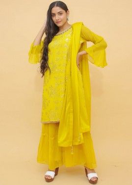 Readymade Yellow Embellished Sharara Suit Set