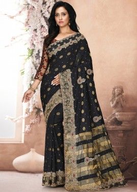 Black Woven & Stone Embellished Saree