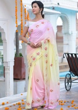 Pink & Yellow Shaded Georgette Saree