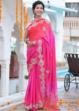 Shaded Pink Gota Patti Embroidered Georgette Saree