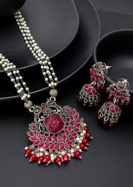 Red Oxidised Beaded Necklace Set
