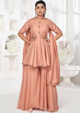 Readymade Peach Embroidered Palazzo Suit Set