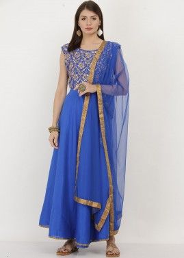 Blue Readymade Zari Embroidered Anarkali Suit
