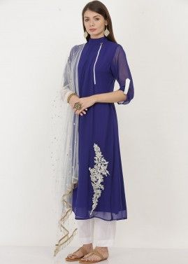 Readymade Blue Embroidered Flared Style Suit