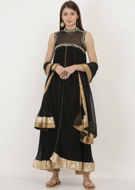 Readymade Black Embroidered Slit Style Pant Suit