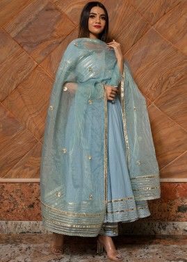 Readymade Blue Gota Embroidered Anarkali Suit Set