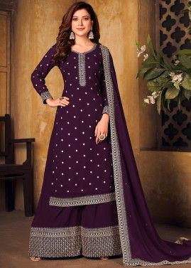 Purple Georgette Palazzo Suit With Dupatta