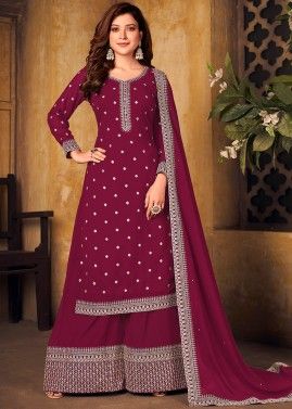 Magenta Georgette Palazzo Suit With Dupatta