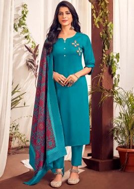 Readymade Blue Embroidered Pant Style Suit