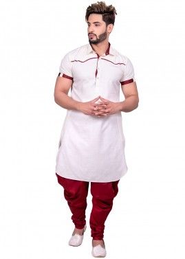 White Readymade Cotton Pathani Suit