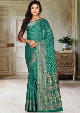 Green Zari Woven Saree In Silk Georgette