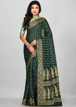 Green Woven Silk Georgette Saree With Blouse