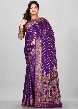 Purple Heavy Pallu Silk Georgette Woven Saree