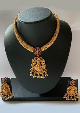 Golden Traditional Embossed Necklace Set