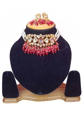 Red Studded Kundan Choker Necklace Set